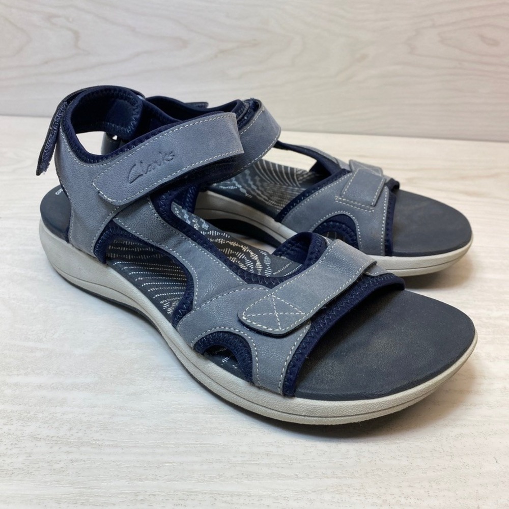 Clarks Womens 9.5 Cloudsteppers Arla Glitz Sporty Blue Synthetic Comfort Sandals